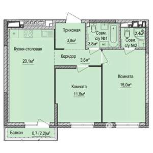 2-к квартира, строящийся дом, 61м2, 9/17 этаж