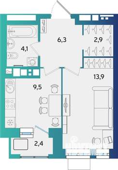 1-к квартира, строящийся дом, 38м2, 8/16 этаж