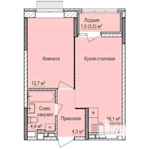 1-к квартира, строящийся дом, 39м2, 13/17 этаж