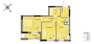 2-к квартира, вторичка, 44м2, 4/17 этаж