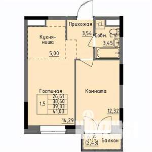 1-к квартира, строящийся дом, 39м2, 11/17 этаж