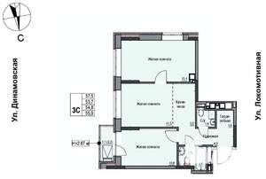 3-к квартира, строящийся дом, 55м2, 4/17 этаж