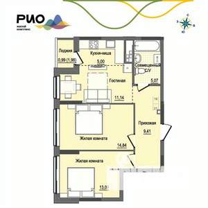 2-к квартира, вторичка, 59м2, 10/17 этаж