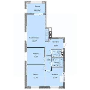 3-к квартира, строящийся дом, 76м2, 12/17 этаж