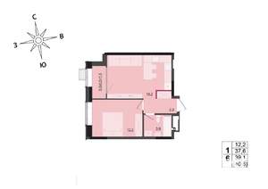 1-к квартира, строящийся дом, 39м2, 3/17 этаж