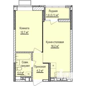1-к квартира, строящийся дом, 39м2, 10/17 этаж