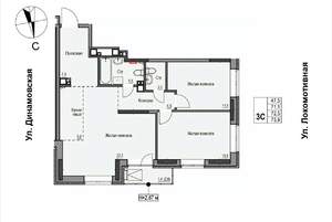 3-к квартира, строящийся дом, 73м2, 3/17 этаж