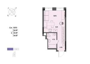 1-к квартира, строящийся дом, 25м2, 2/17 этаж