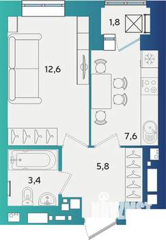 1-к квартира, строящийся дом, 30м2, 12/17 этаж
