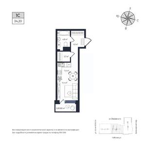 Студия квартира, вторичка, 34м2, 7/17 этаж