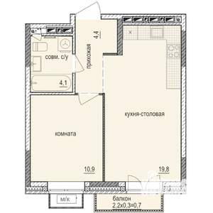 1-к квартира, строящийся дом, 40м2, 8/14 этаж