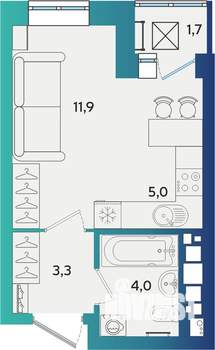 Студия квартира, строящийся дом, 25м2, 9/17 этаж