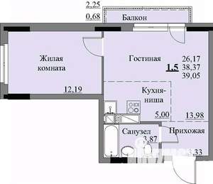 1-к квартира, строящийся дом, 41м2, 9/17 этаж