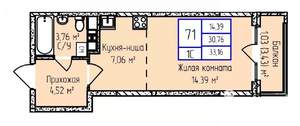 1-к квартира, строящийся дом, 33м2, 6/17 этаж