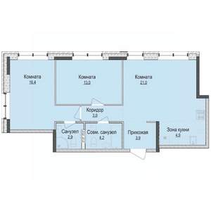 3-к квартира, строящийся дом, 68м2, 2/10 этаж