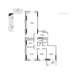 3-к квартира, строящийся дом, 106м2, 13/17 этаж