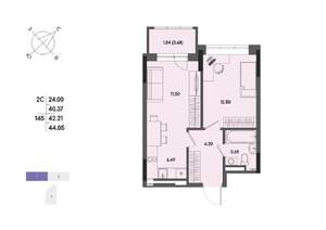 2-к квартира, вторичка, 42м2, 11/17 этаж