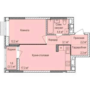 1-к квартира, строящийся дом, 43м2, 16/17 этаж