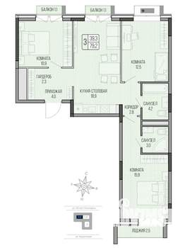 3-к квартира, вторичка, 79м2, 3/9 этаж