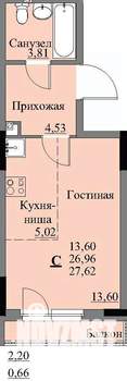 Студия квартира, строящийся дом, 29м2, 2/17 этаж