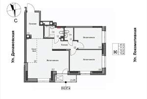 3-к квартира, строящийся дом, 73м2, 10/17 этаж