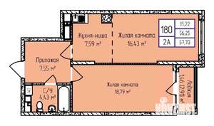 2-к квартира, строящийся дом, 58м2, 13/17 этаж