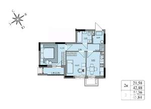 2-к квартира, вторичка, 44м2, 1/17 этаж
