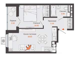 1-к квартира, вторичка, 40м2, 12/13 этаж