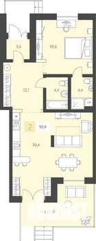 2-к квартира, строящийся дом, 94м2, 1/16 этаж