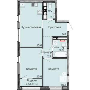 2-к квартира, строящийся дом, 53м2, 12/17 этаж