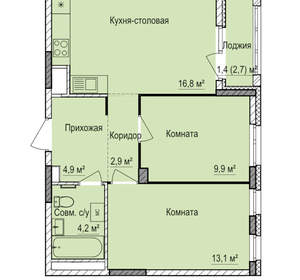 2-к квартира, вторичка, 53м2, 9/17 этаж