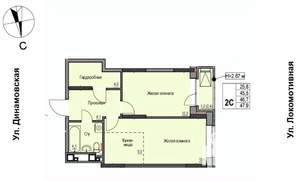 2-к квартира, строящийся дом, 47м2, 11/17 этаж