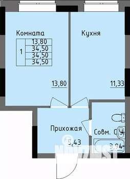 1-к квартира, строящийся дом, 35м2, 1/17 этаж