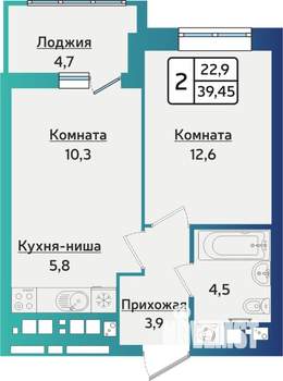 2-к квартира, строящийся дом, 39м2, 6/16 этаж