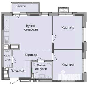2-к квартира, строящийся дом, 55м2, 16/17 этаж