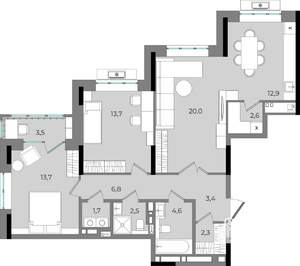 2-к квартира, вторичка, 88м2, 11/16 этаж