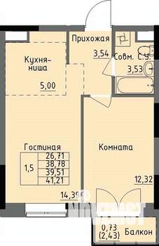 1-к квартира, строящийся дом, 40м2, 6/17 этаж
