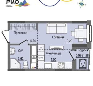 Студия квартира, вторичка, 23м2, 15/17 этаж