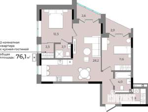 2-к квартира, строящийся дом, 76м2, 2/15 этаж