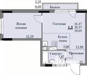 1-к квартира, вторичка, 41м2, 10/17 этаж