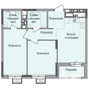 2-к квартира, строящийся дом, 57м2, 6/17 этаж