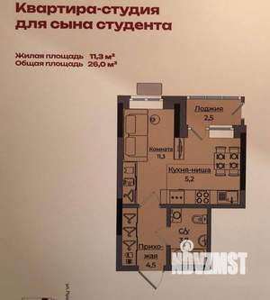Студия квартира, вторичка, 27м2, 11/17 этаж