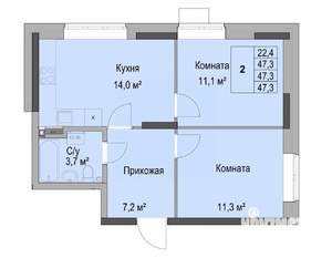 2-к квартира, вторичка, 47м2, 1/17 этаж