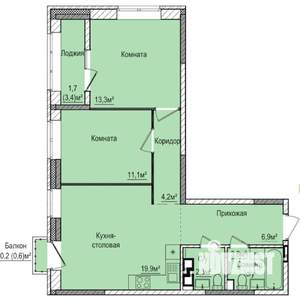 2-к квартира, строящийся дом, 62м2, 16/17 этаж