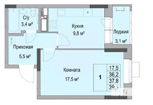 1-к квартира, вторичка, 38м2, 12/17 этаж