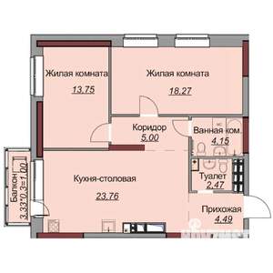 2-к квартира, строящийся дом, 75м2, 18/25 этаж