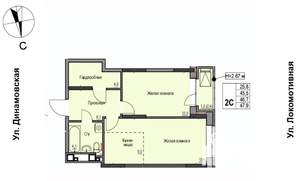 2-к квартира, строящийся дом, 47м2, 2/17 этаж