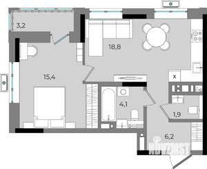 1-к квартира, вторичка, 50м2, 9/16 этаж