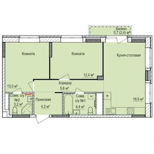 2-к квартира, строящийся дом, 63м2, 3/17 этаж