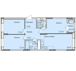 3-к квартира, вторичка, 72м2, 7/17 этаж